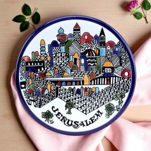 Jerusalem City Walls & Old City View Armenian Ceramic Plate - Medium 6.4” dia.